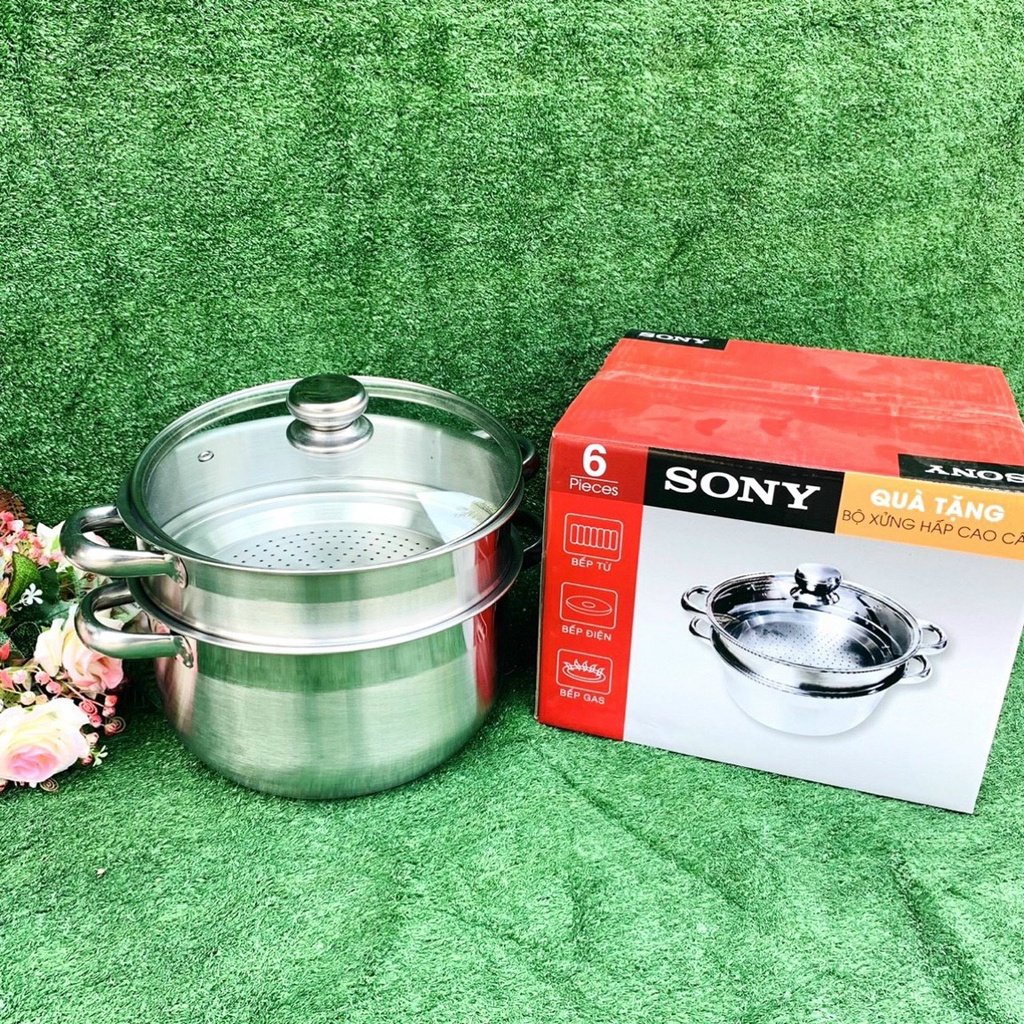 Bộ nồi xửng hấp cao cấp Sony 26cm sử dụng mọi loại bếp – Ngọc Ken Shop
