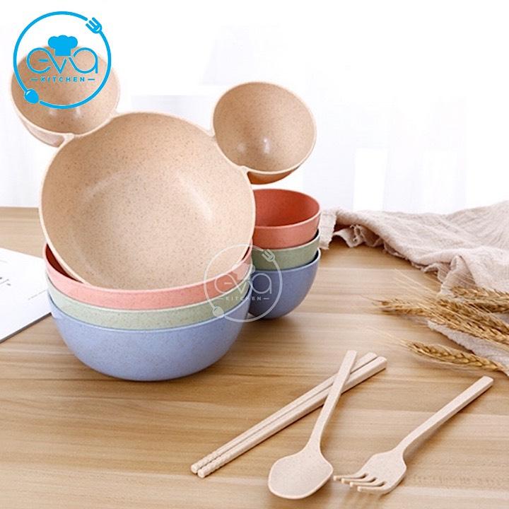 Bộ Chén Ăn Dặm Lúa Mạch Gồm Đũa Muỗng Nĩa Cho Bé