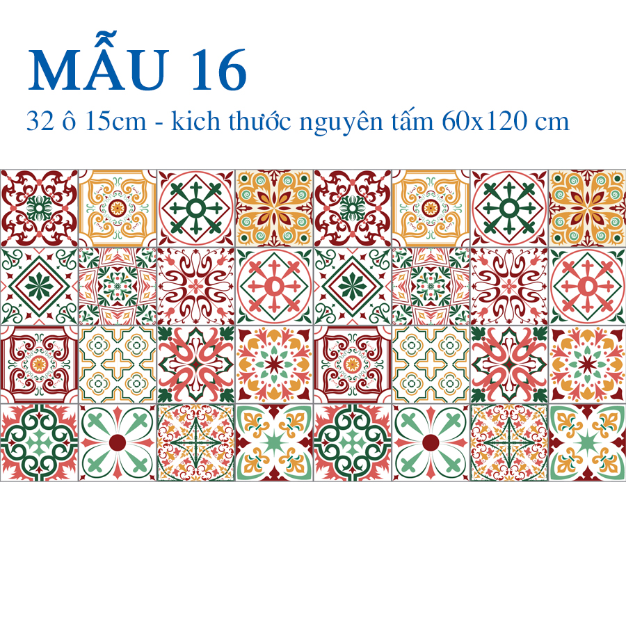 [HCM]Decal gạch bông ( decal nhựa thật không phải decal giấy PP) Set 32 ô 15cm - NK16 (60x120cm)