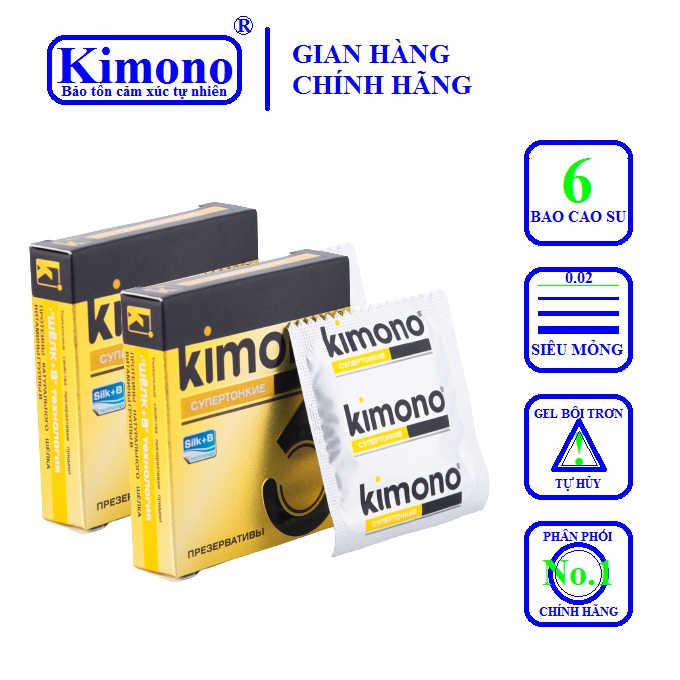 Bộ 2 hộp bao cao su kimono 0.02 vàng 3 bao / hộp - siêu mỏng vô hình