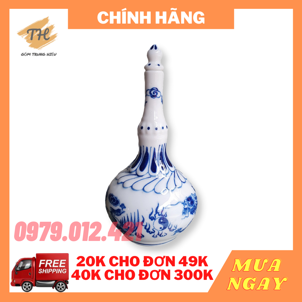 Nậm thờ men lam Bát Tràng Rồng Phượng