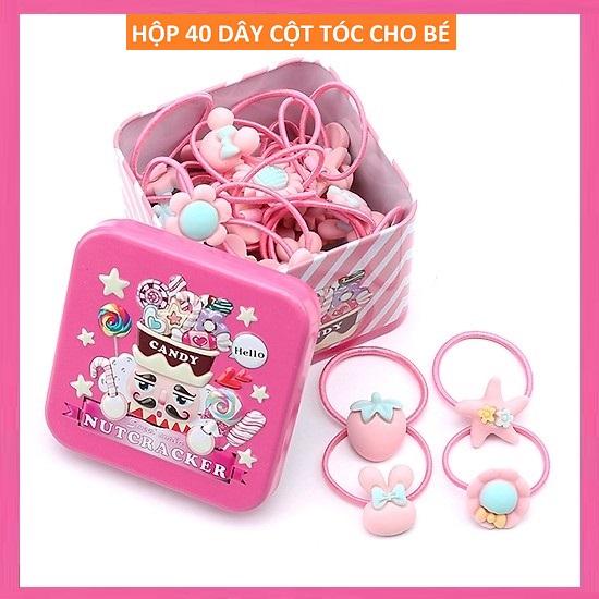 Hộp 40 dây cột tóc cho bé hình mèo , Hộp thiếc mèo kitty 40 dây cột tóc đáng yêu cho bé gái , cột tóc đáng yêu cho bé gái, phụ kiện tóc hình mèo dễ thương cho bé yêu
