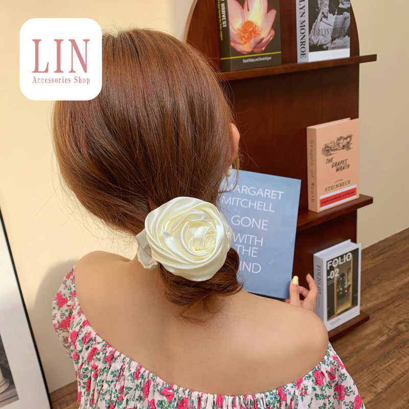 [LIN] Scrunchies Cột Tóc Đính Hoa Hồng