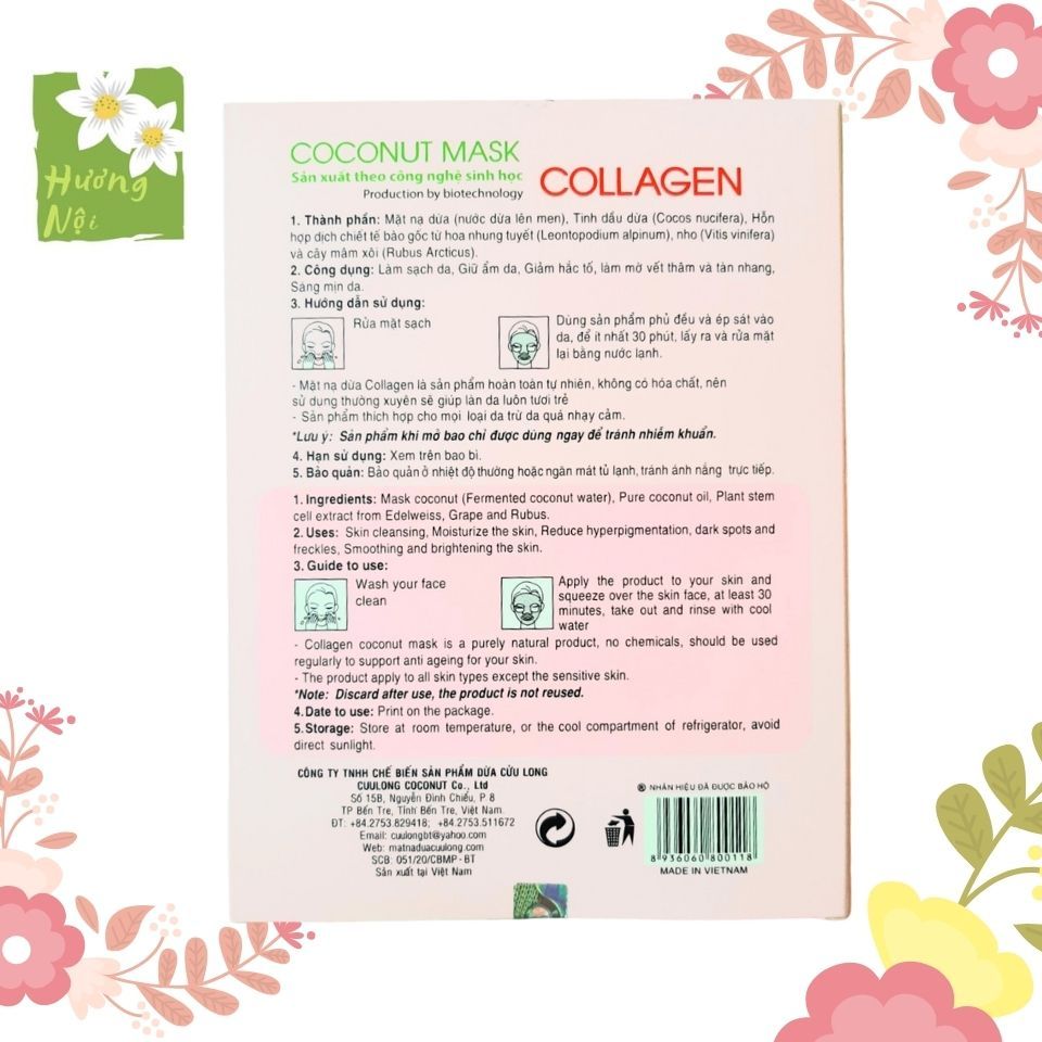 [HCM]Mặt nạ dừa collagen Cửu Long hộp 4 miếng