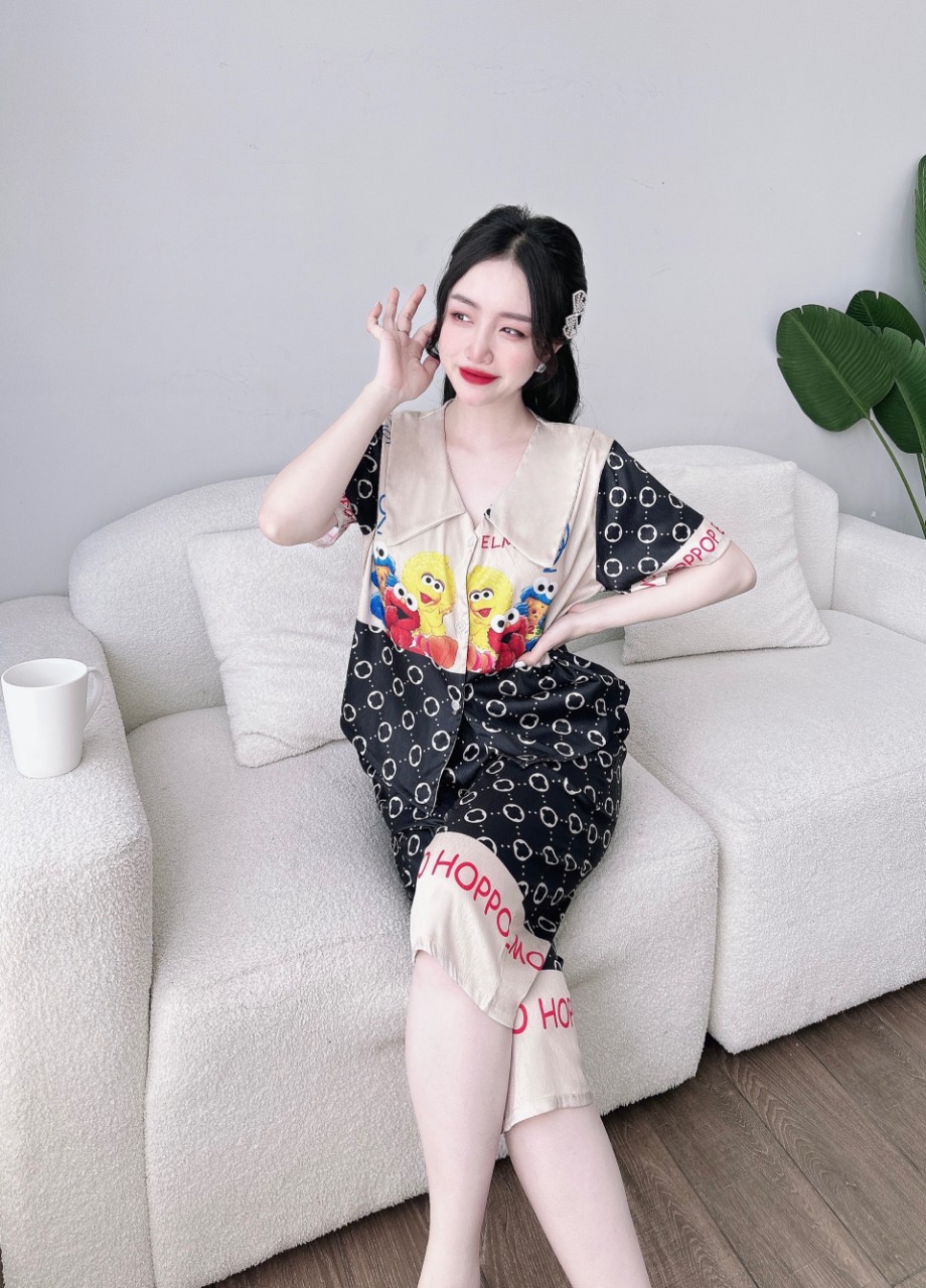 Bộ lụa tơ tằm xước mềm mịn phối cổ tiểu thư dễ thương