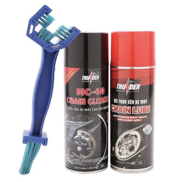 [HCM]Combo Thunder Chain Lube 400ml và Rửa sên MC - 40 Chain Cleaner Tặng kèm Bàn chải vệ sinh sên