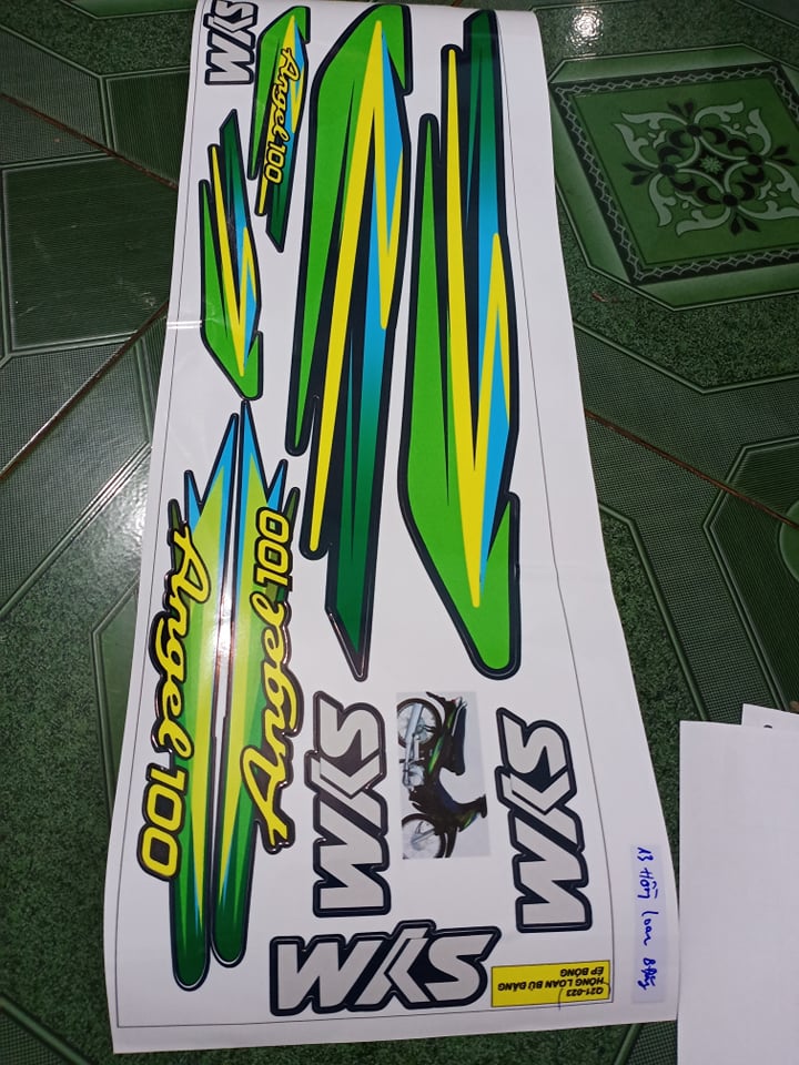 tem rời angel 100 xanh lá xe xanh nhớt, xe đen