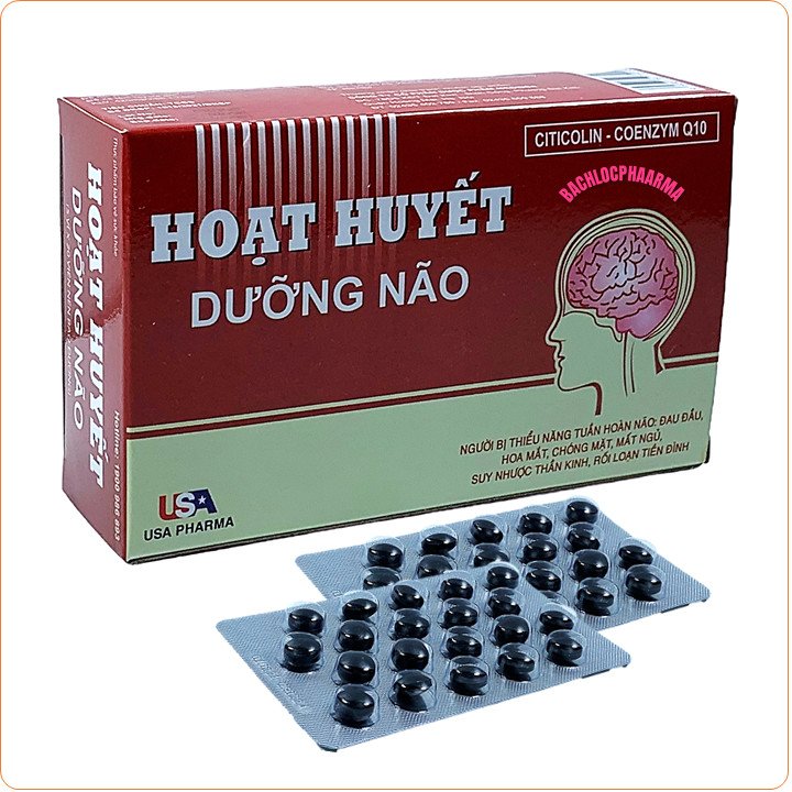 - Hoạt Huyết Dưỡng Não Citicolin - Coenzyme Q10 giảm đau đầu hoa mắt chóng mặt mất ngủ rối loạn tiền đình - Hộp 100 viên- Màu đỏ đậm