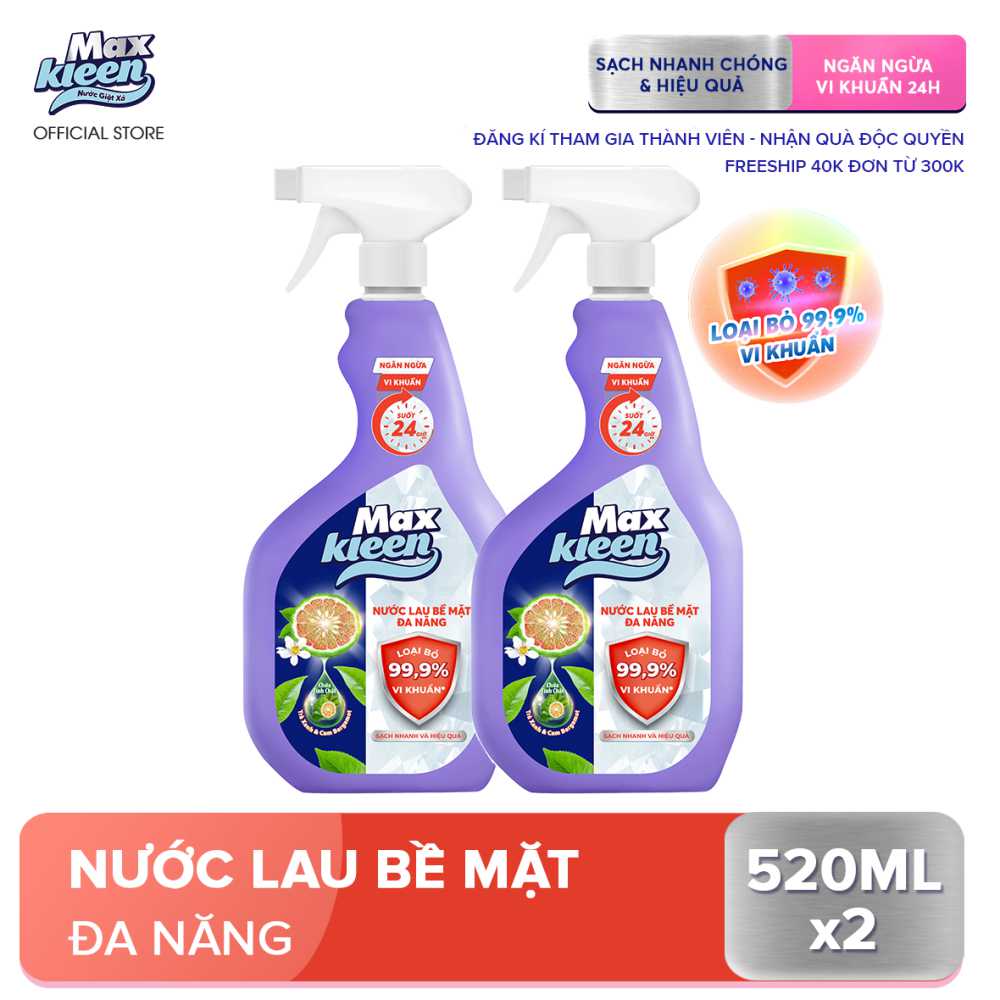 Combo 2 Chai Nước lau bề mặt đa năng MAXKLEEN 520ml