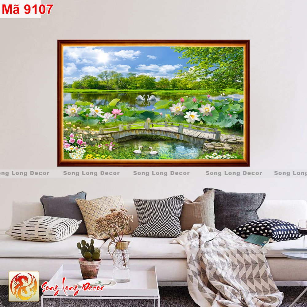 [THANH LÝ SẢ KHO] Tranh dán tường 3d - Tranh Sơn Thủy 9107 - Tranh 3D Sơn Thủy Hữu Tình - Giấy dán tường 3d - Song Long Decor