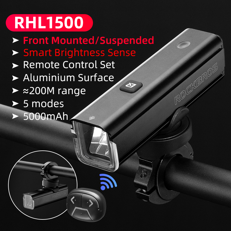 Rockbros đèn pha xe đạp 1500 lumens đèn trước xe đạp leo núi bằng hợp kim nhôm cảm biến thông minh chống nước đèn pin xe đạp sạc được type-c 5000 mah phụ kiện xe đạp