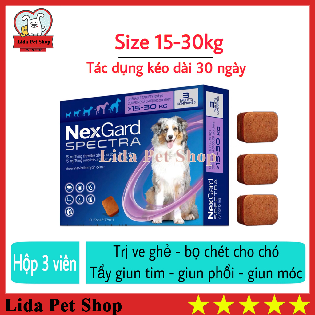 HN- NEXGARD SPECTRA Thuốc trị ve ghẻ bọ chét demodex tẩy giun cho chó - Hộp 3 viên (15-30kg) - Lida Pet Shop