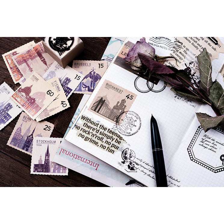Bộ 45 Sticker Tem Thư Cổ Điển E55