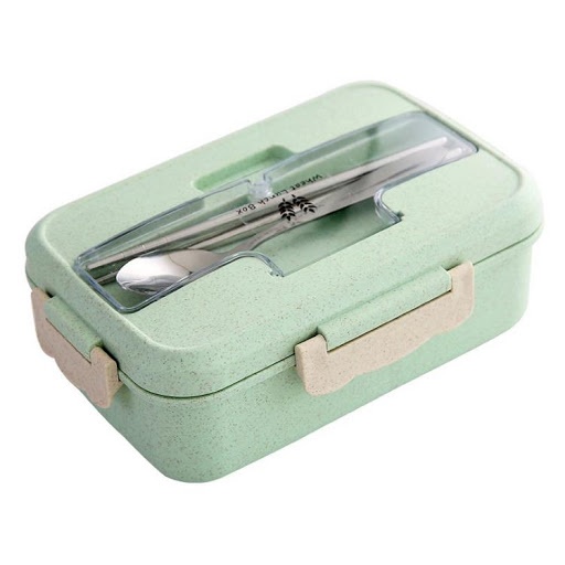 Hộp đựng cơm văn phòng lúa mạch 3 ngăn tặng kèm thìa đũa inox