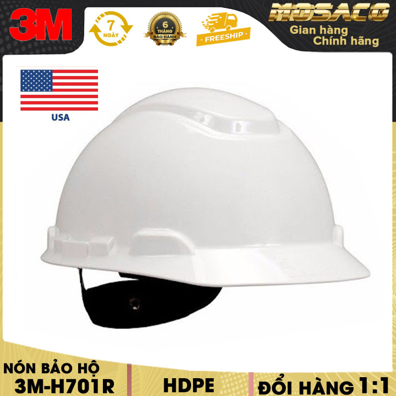 [CAM KẾT CHÍNH HÃNG] Mũ bảo hộ lao động 3M H701R trắng Nón hình cầu giúp ôm sát đầu, lồng nón 4 chấu kèm nút vặn điều chỉnh kích cỡ, tạo sự thoải mái khi làm việc - MOSACO