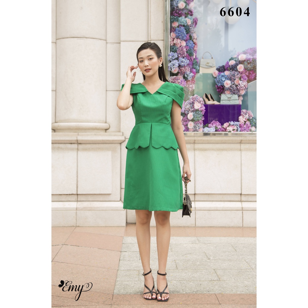 Đầm EMY EM6604 Peplum Tay Xếp Ly