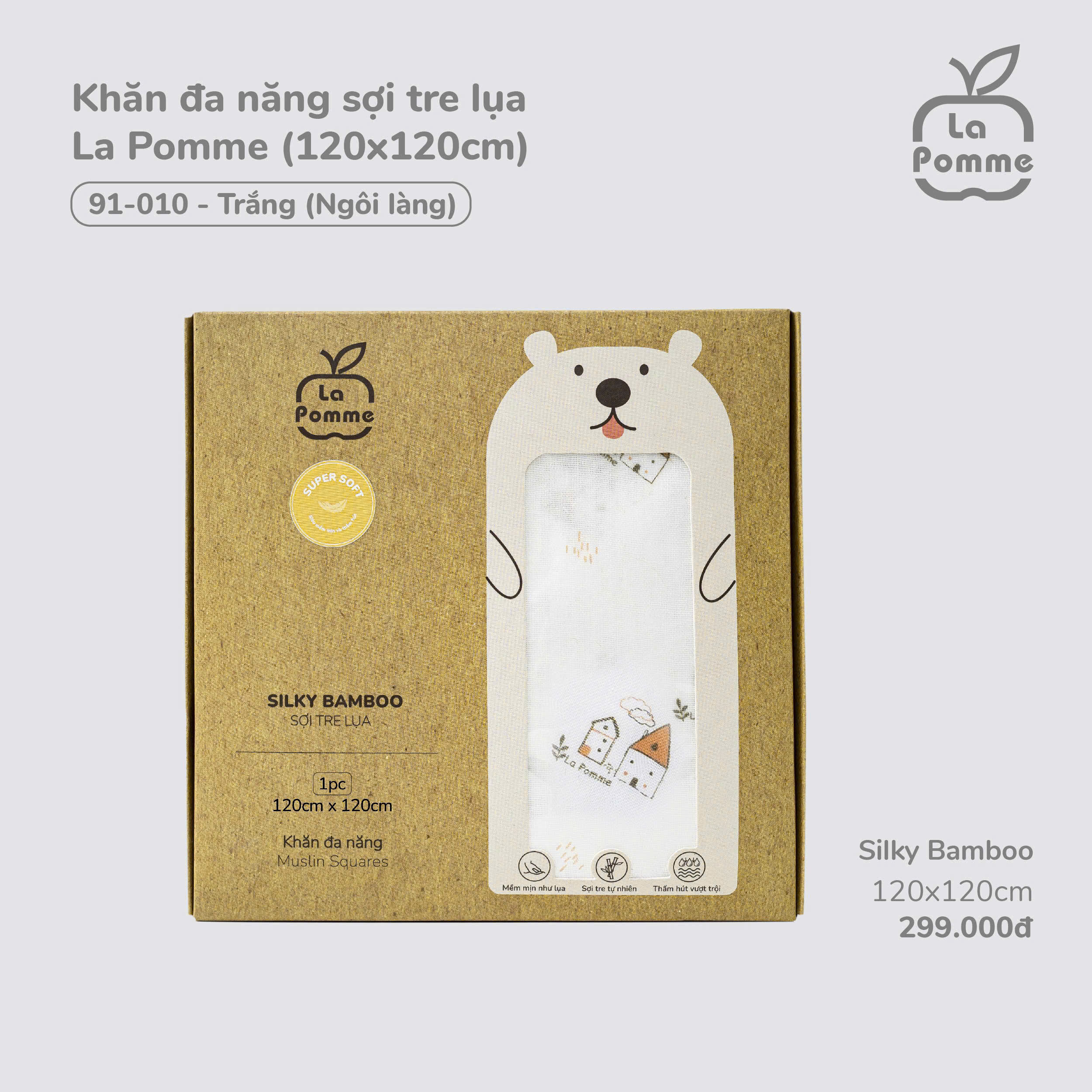 Khăn đa năng sợi tre lụa 120*120 La Pomme