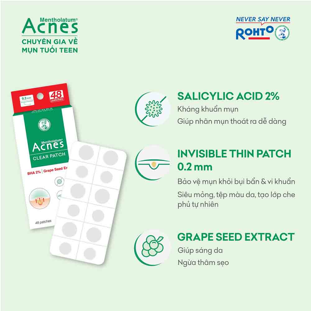 Miếng Dán Mụn Acnes 3 Tác Động Clear Patch 48 Miếng