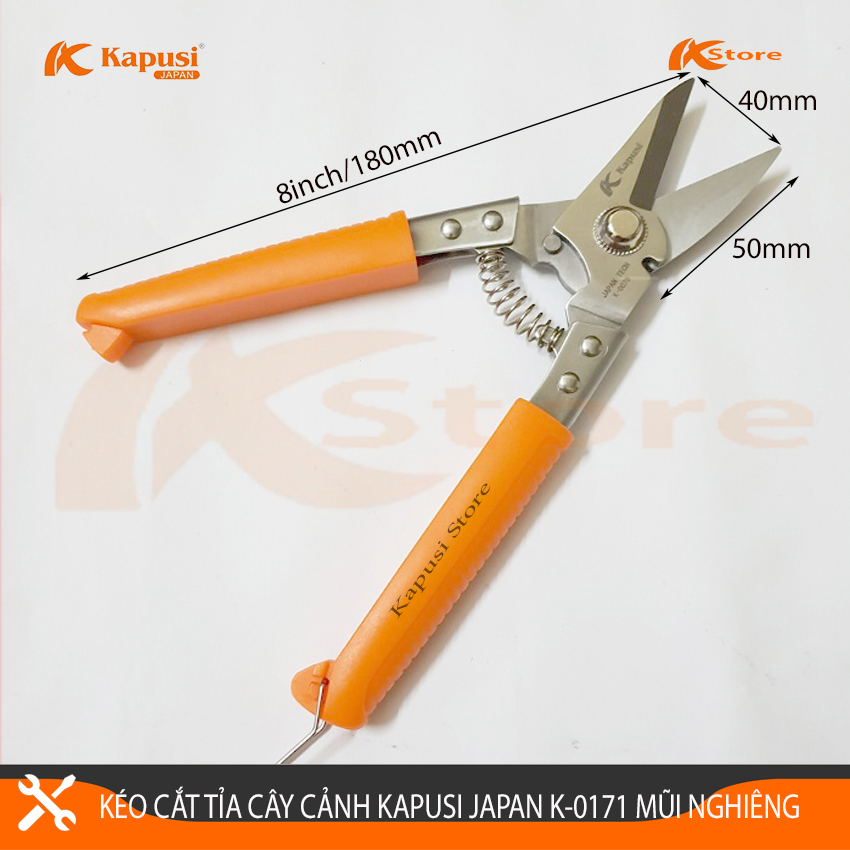 KÉO CẮT CÀNH - KÉO TỈA DĂM MỎ NHỌN LƯỠI CONG KAPUSI JAPAN K-0171 8INCH/180MM
