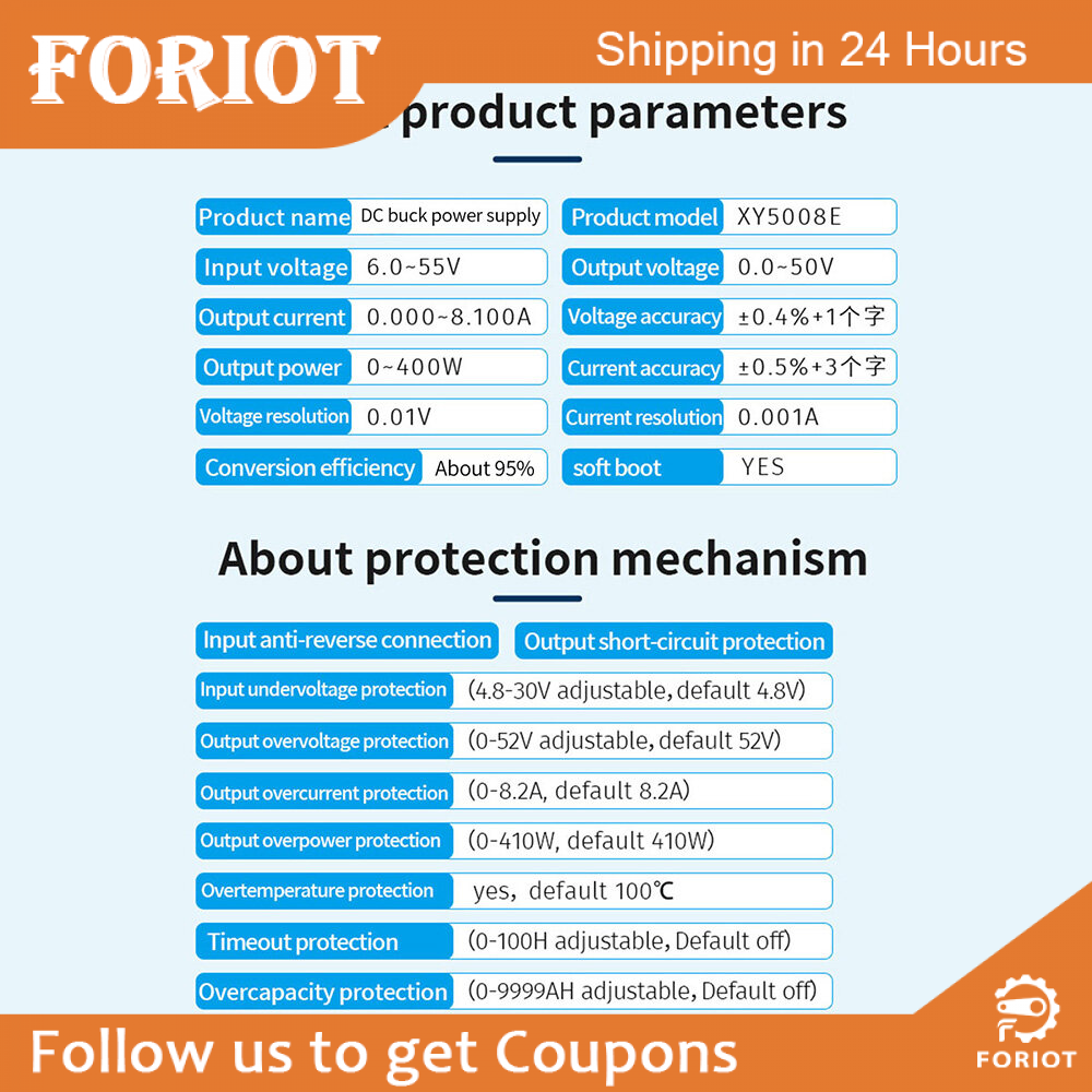 Foriot XY5008E DC Buck Boost Converter 6-55V Step Up Down Digital Control Voltage Regulator Transformer Module for Golf