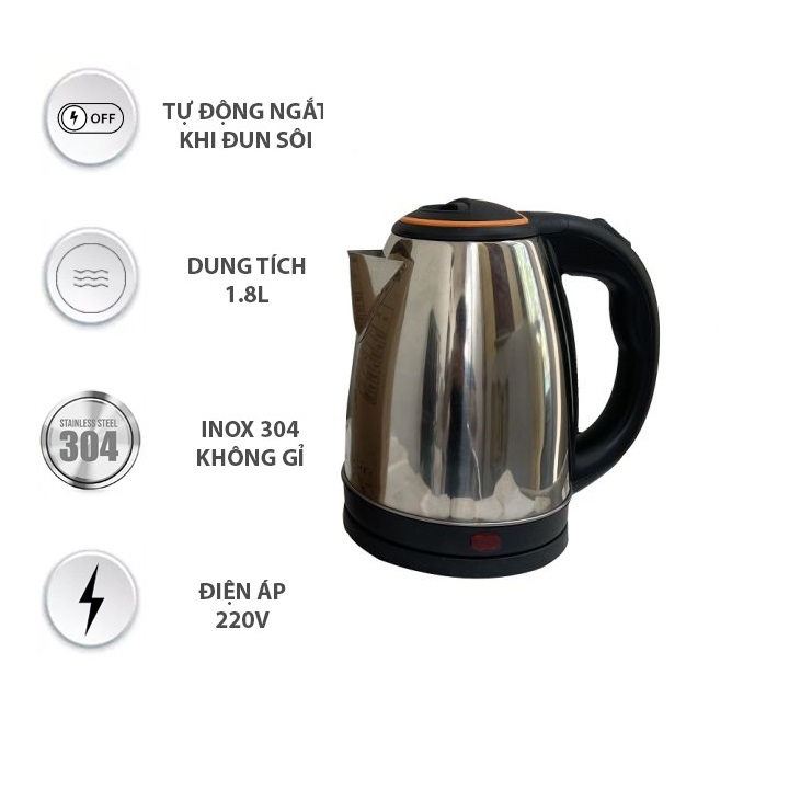 Bình đun nước siêu tốc inox ấm đun nước bình siêu tốc ấm điện 1.8 lít - ấm sieu tốc 1.8L
