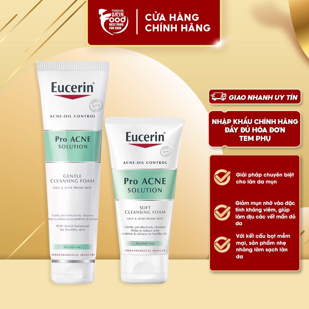 Sữa Rửa Măt Tạo Bọt Kiểm Soát Dầu Eucerin Acne-Oil Control Pro Acne Solution Soft Cleansing Foam