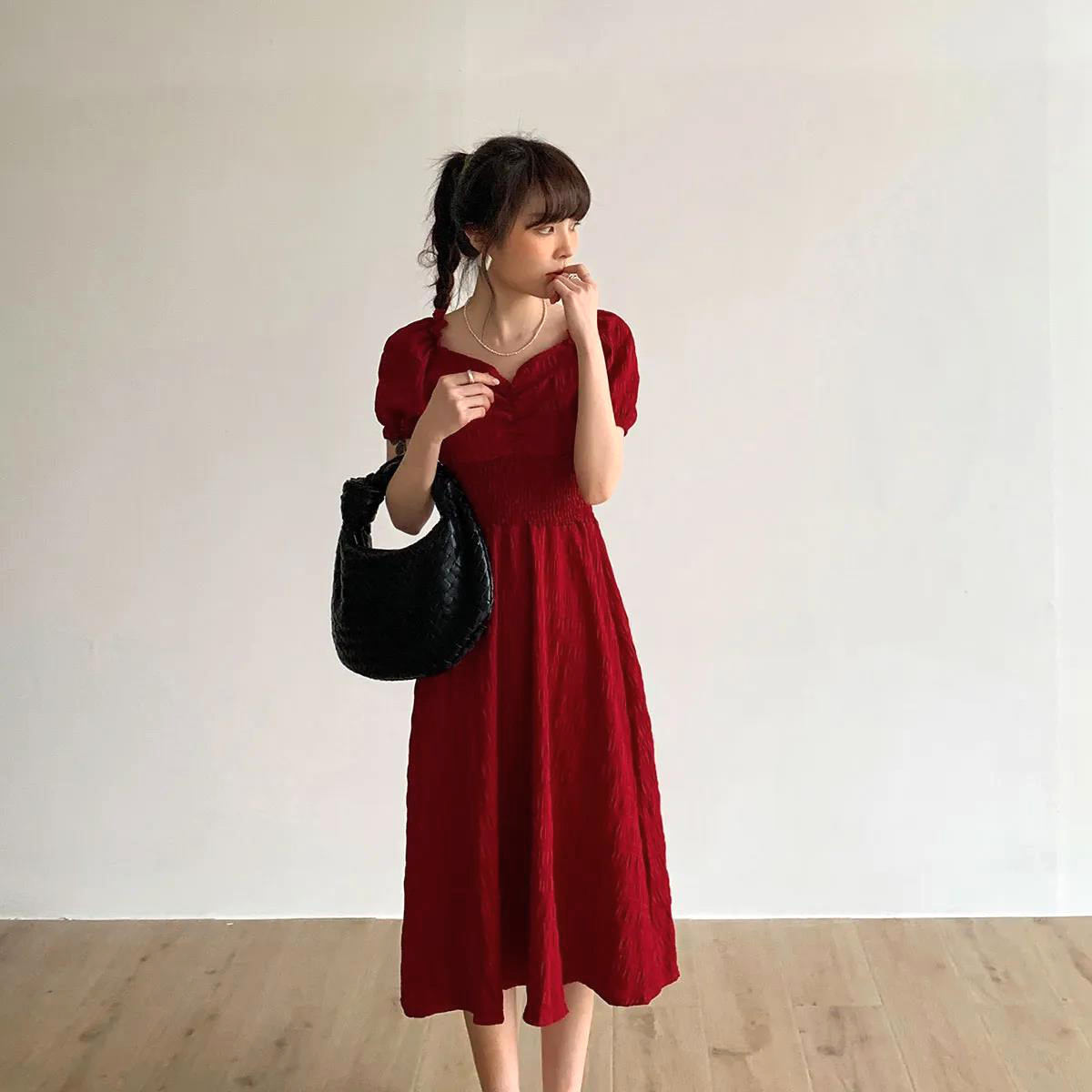 Đầm Voan Cổ Tim Xếp Ly Eo Co Giãn - New Thoi Trang