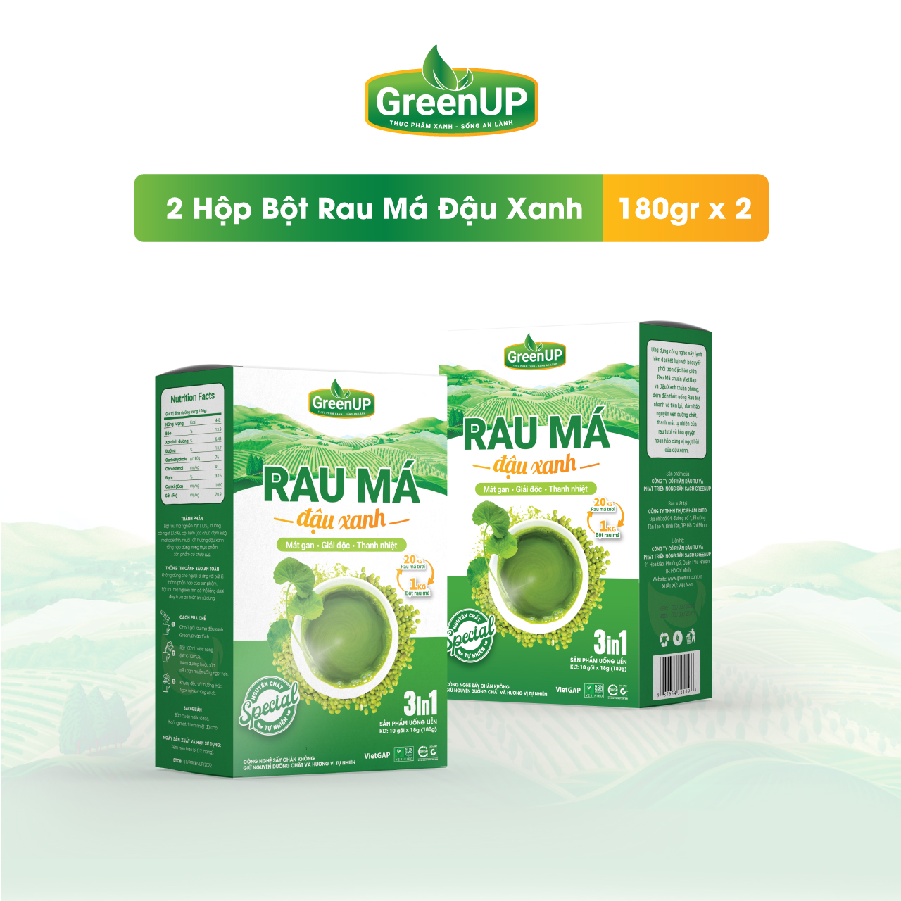 Combo 2 hộp bột rau má đậu xanh greenup - rau má uống liền - thanh lọc cơ thể- rmdxh02