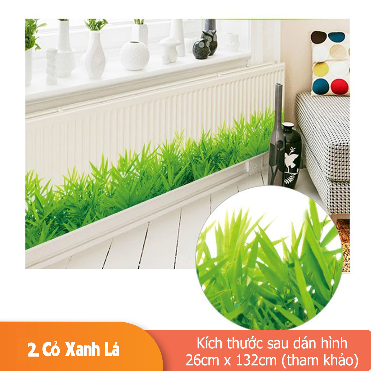 Decal trang trí chân tường cỏ xanh 3D-K2