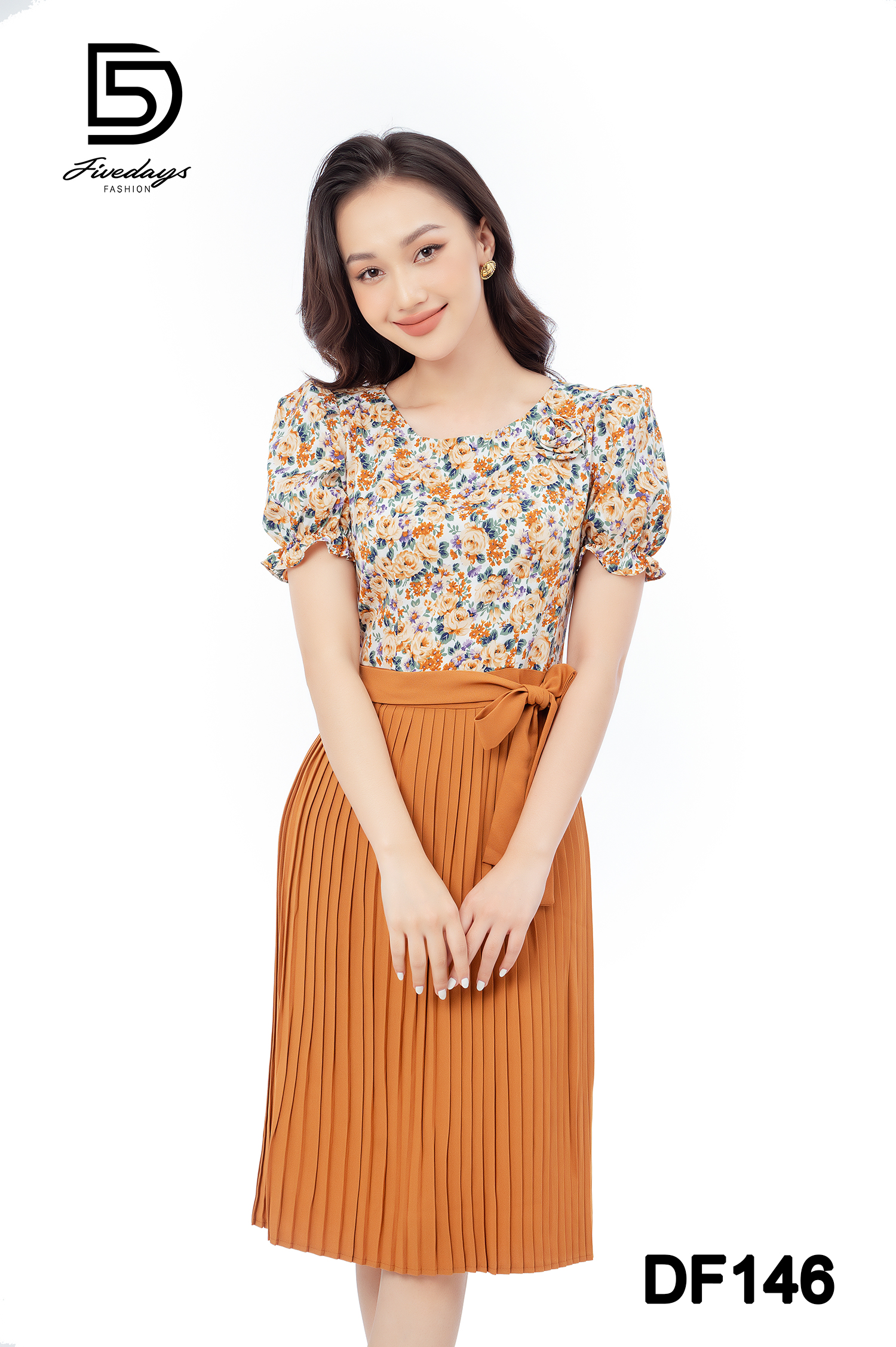 Đầm hoa phối thân trên dập ly FIVEDAYS