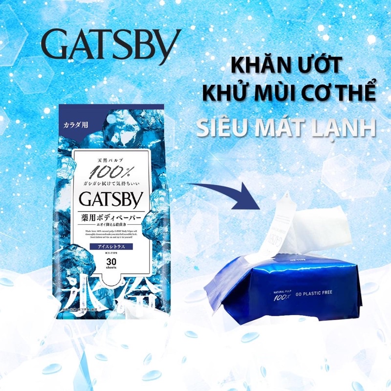 [HCM]Khăn Giấy ướt khử mùi diệt khuẩn Gatsby Ice Citrus bịch 30 miếng