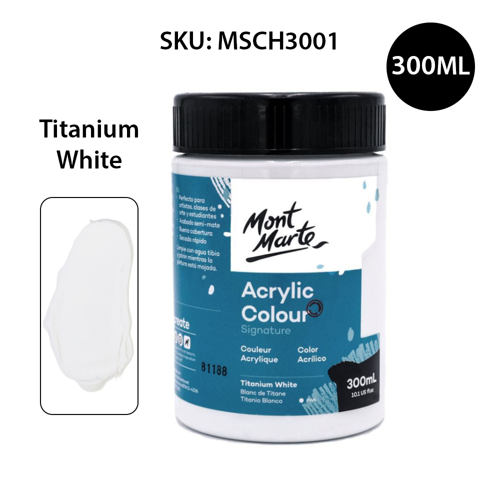 [Giao hàng 2h] Màu Acrylic Mont Marte 300ml/75ml - Titanium White - Acrylic Colour Paint Signature - MSCH3001/PMSA7501/MSCH7501