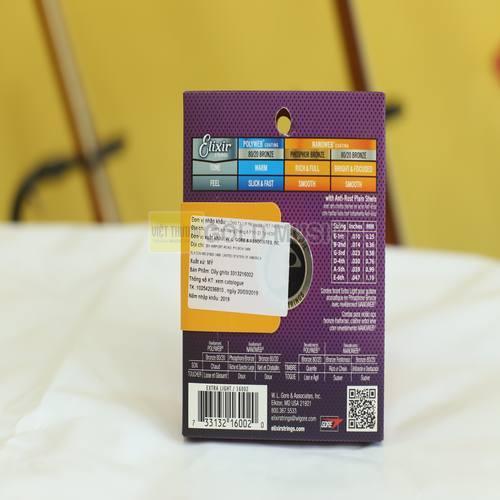 Dây Đàn Guitar Acoustic Elixir 16002 – Phosphor Bronze Nanoweb Extra Light 10-47, Bền Âm, Cảm Giác Mượt