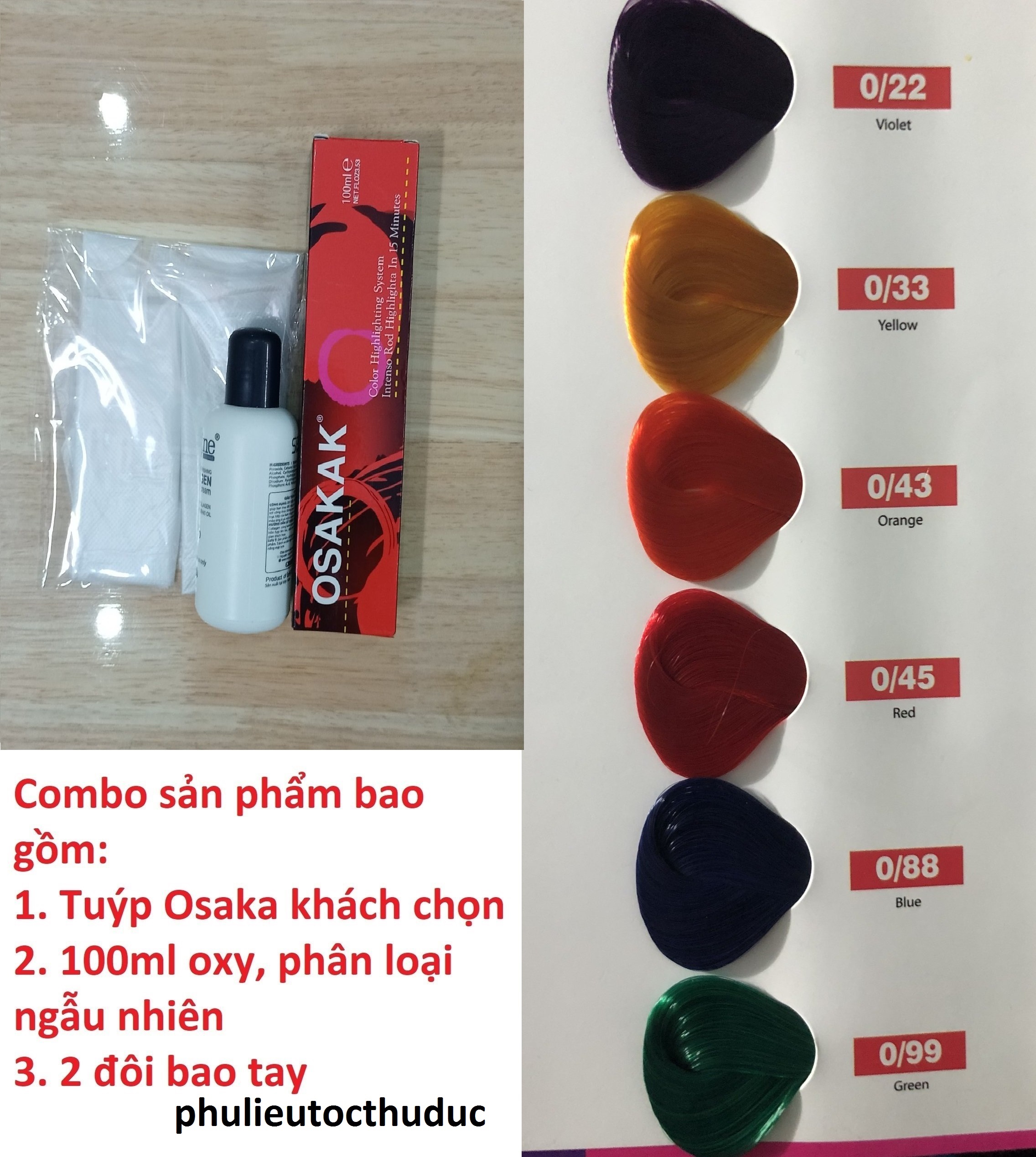 1 tuýp kem nhuộm tóc Osaka có tặng kèm oxy và 2 đôi bao tay - phulieutocthuduc