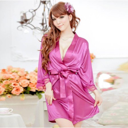 Áo choàng ngủ lụa satin kiểu dáng kimono siêu xinh