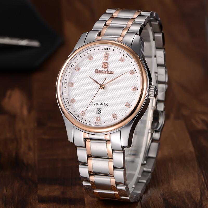 Đồng hồ cơ Automatic nam dây thép không gỉ Bestdon BD7101 (Bạc phối vàng)