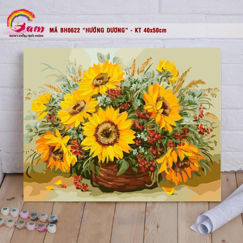 Tranh sơn dầu số hóa DIY tự tô màu các loại hoa - Mã BH0622 Lọ hoa Hướng dương Tranh Trang trí hiện đại Làm quà tặng và Giảm Stress