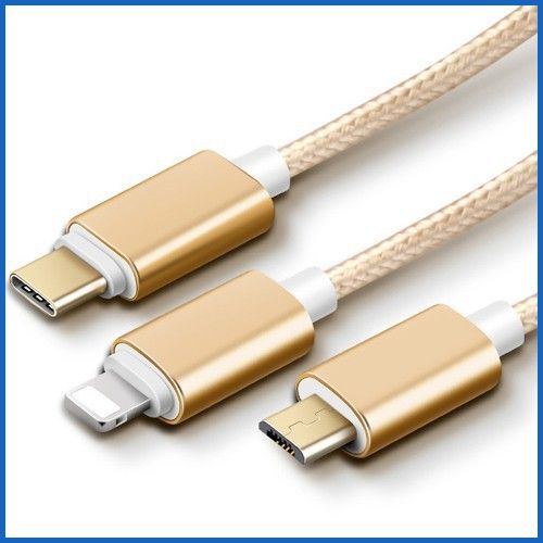 Cáp Sạc điện thoại 3 in 1- Cáp 3 Đầu Bọc Dù