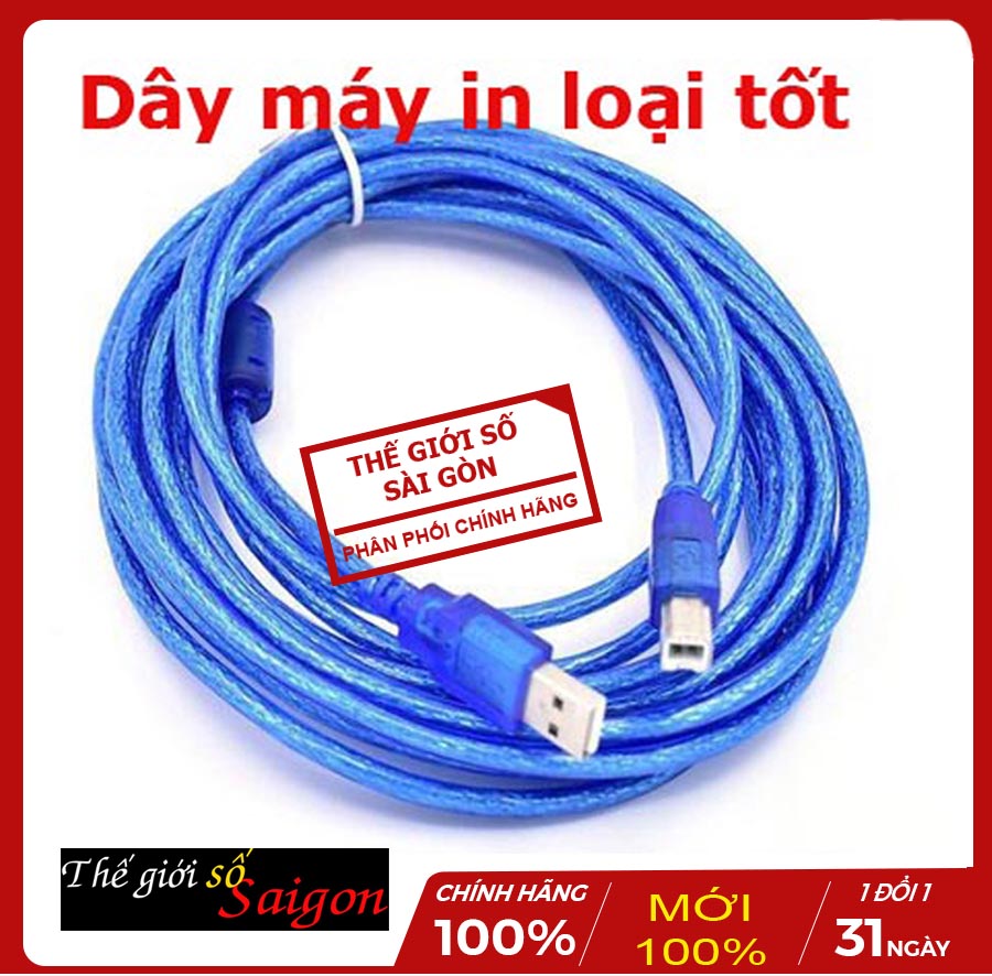 Dây usb máy in 3m chống nhiễu màu xanh