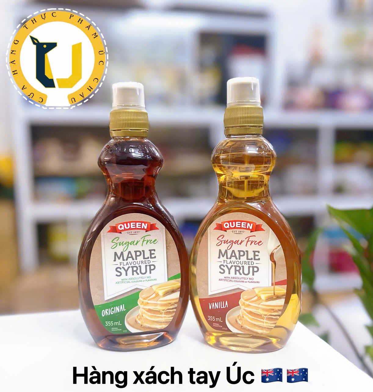 (HÀNG ÚC) Siro lá phong KO ĐƯỜNG QUEEN Sugar Free MAPLE Flavoured Syrup chai 355ML