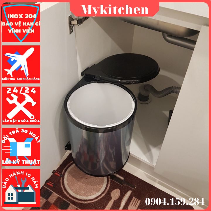 Thùng Rác Tròn Gắn Cánh tủ bếp 14l