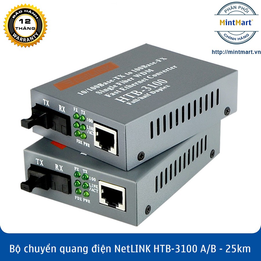 Converter quang NetLink HTB 3100/ HTB 1100s Đầu A, Đầu B (Tặng kèm dây LAN 1m bấm sẳn)