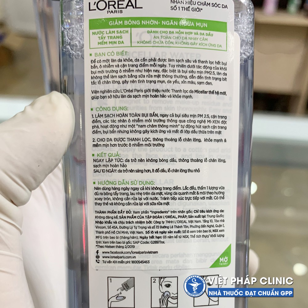 Nước tẩy trang loreal 3 in 1 L'Oreal Micellar Water 400ml