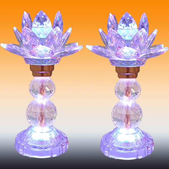 ĐÈN THỜ Đèn pha lê sáng đổi 7 màu Đèn 2 cục bông sen cao 16cm