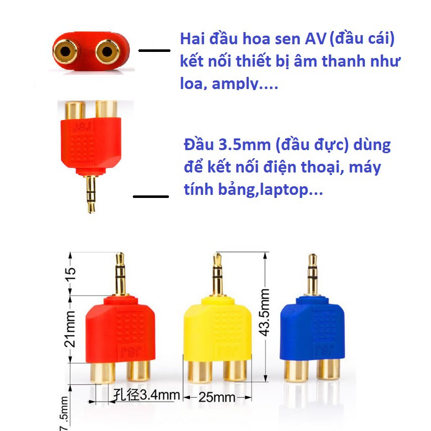Jack chuyển 3.5mm ra 2 Jack hoa sen