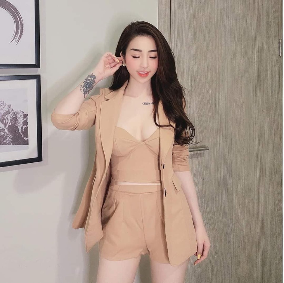 Sét Bộ Đùi 3 Món Áo Vets Dài ( Áo Trong Có Mút Ngực )