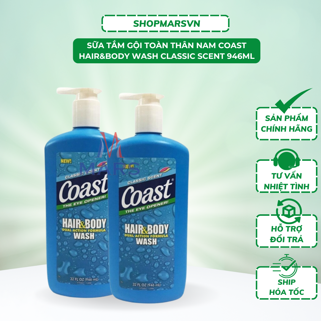 Sữa tắm gội toàn thân nam Coast Hair&Body Wash Classic Scent 946ml