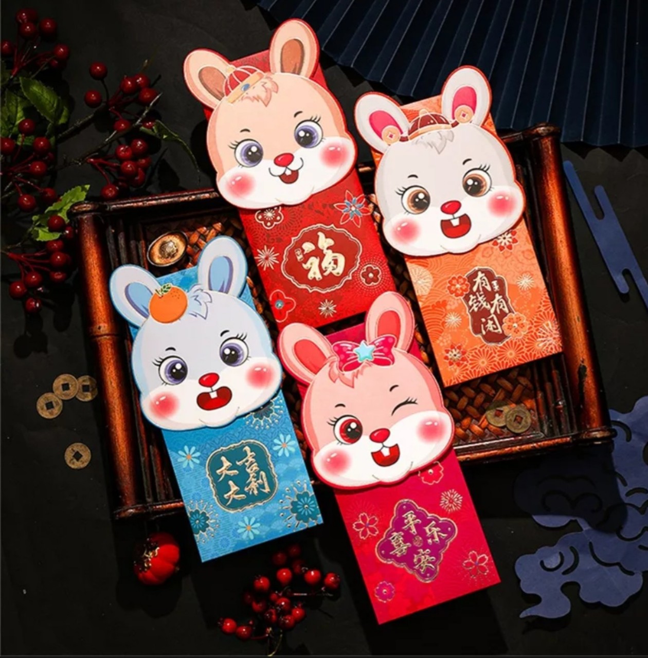 [GÓC DECOR] SET 4 BAO LÌ XÌ THỎ CHIBI CUTE