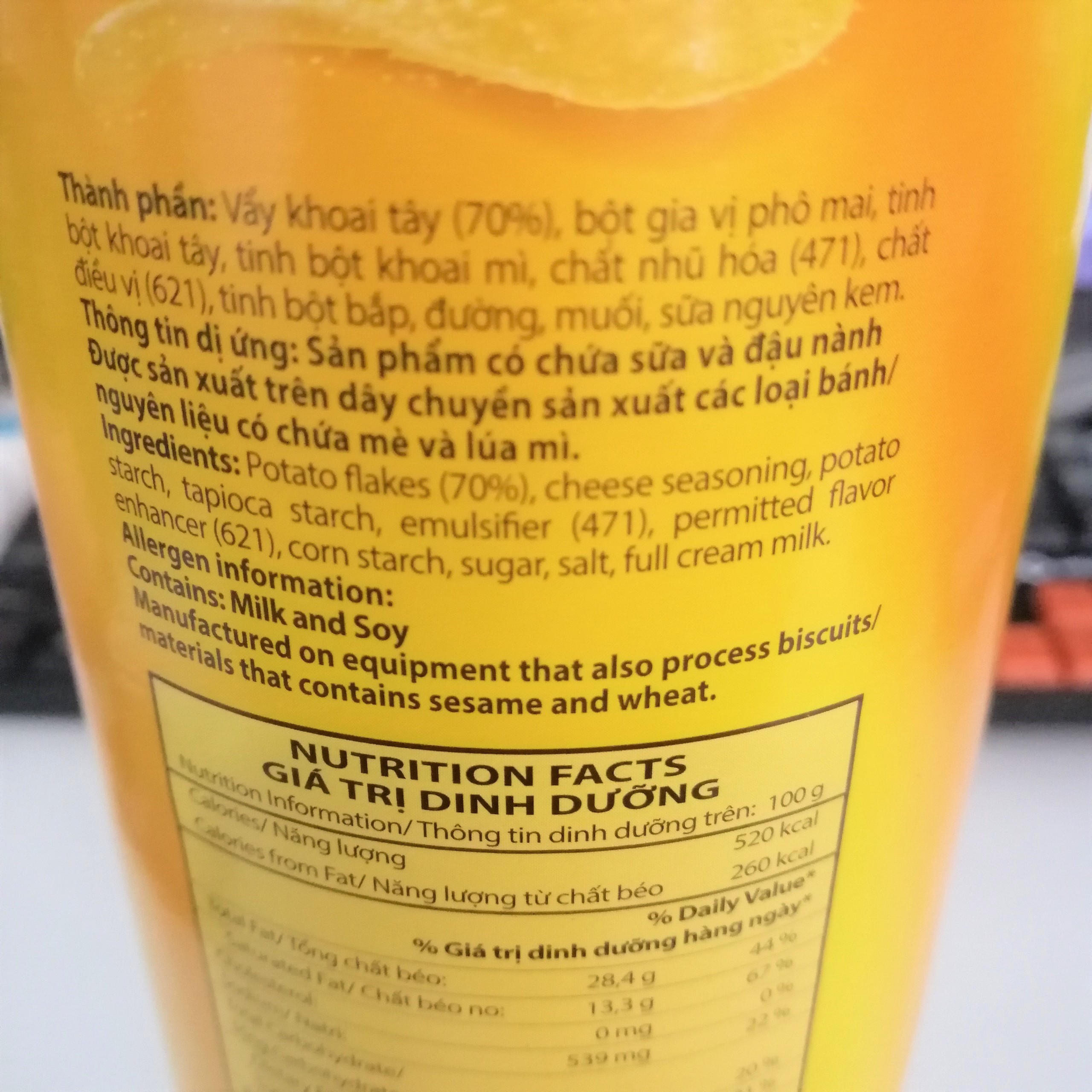 Snack Khoai Tây Slide Vị Phô Mai (Lon 150g)