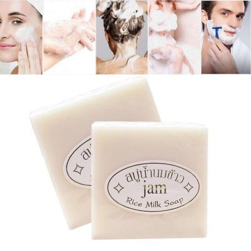 [HCM]Xà Bông Kích Trắng Cám Gạo Thái Lan Jam Rice Milk Soap( thơm mùi gạo và sữa dịu nhẹ) Xà Bông Gạo Ngừa Mụn Chống Thâm Kích Trắng Da An Toàn (combo 5 cục)